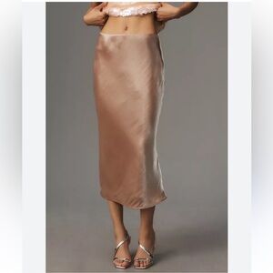 Anthropologie Satin Bias Midi Skirt
